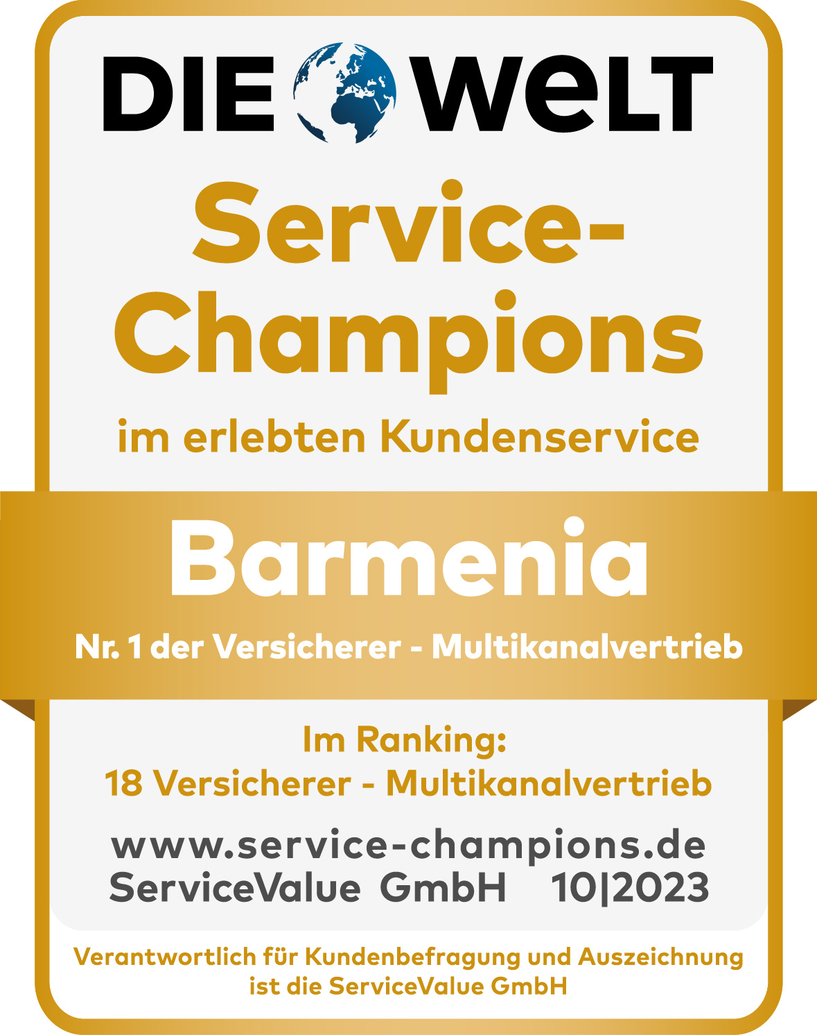 Siegel Service Champions Nr.1 GOLD 2022 Barmenia klein e1678967645744